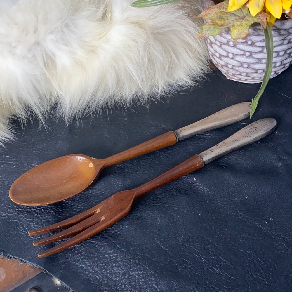 . Vintage Wood & Silver Fork and Spoon Set - Hand Crafted NRA Utensil Set